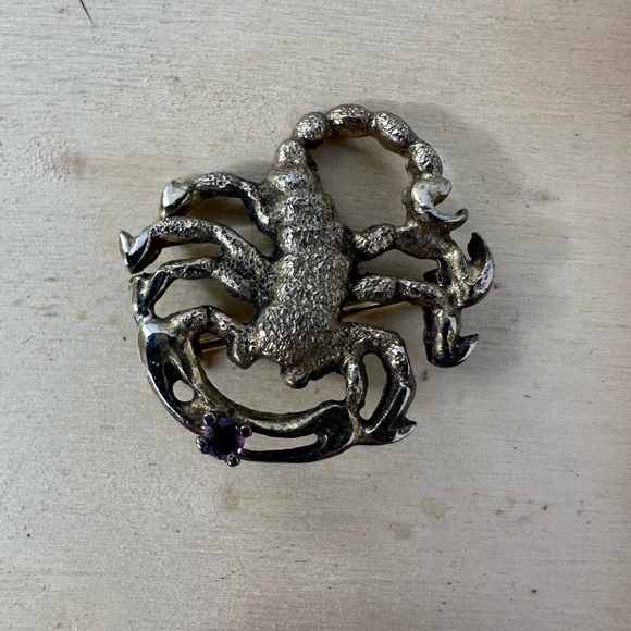 Vintage Les Bernard Sterling Silver Vermeil Scorpion Astrological Brooch